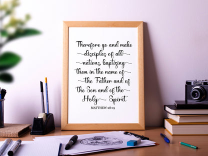 Go and Make Disciples of All Nations, Matthew 28:19, Bible Verse Poster Print, Multiple Sizes, Home Wall Art Decor