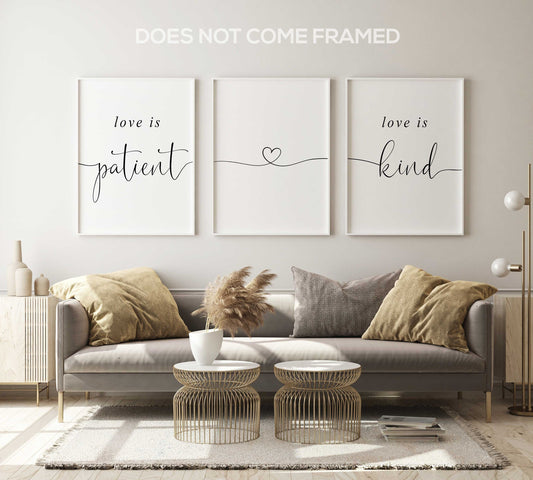 Love Is Patient, Love Is Kind, Set of 3 Poster Prints, Minimalist Art, Home Wall Decor