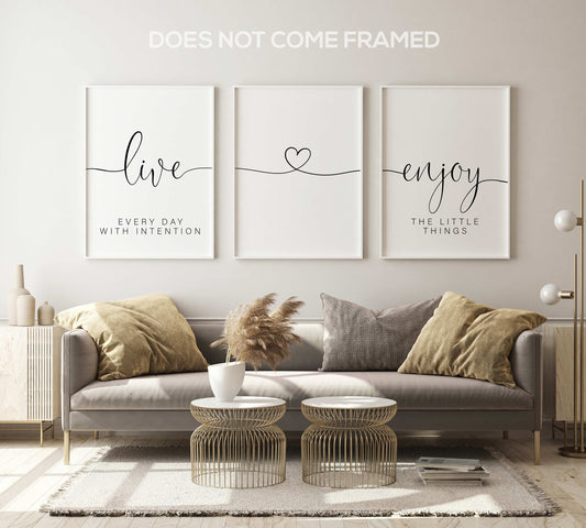 Live & Enjoy, Set of 3 Poster Prints, Minimalist Art, Home Wall Decor, Multiple Sizes