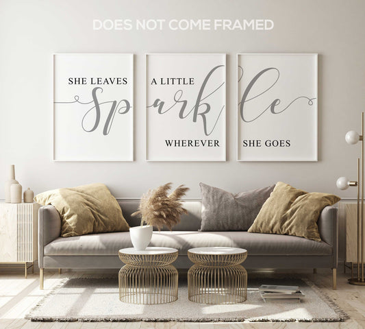 Leave A Little Sparkle Wherever She Goes, Set of 3 Prints, Minimalist Art, Home Wall Decor, Multiple Sizes