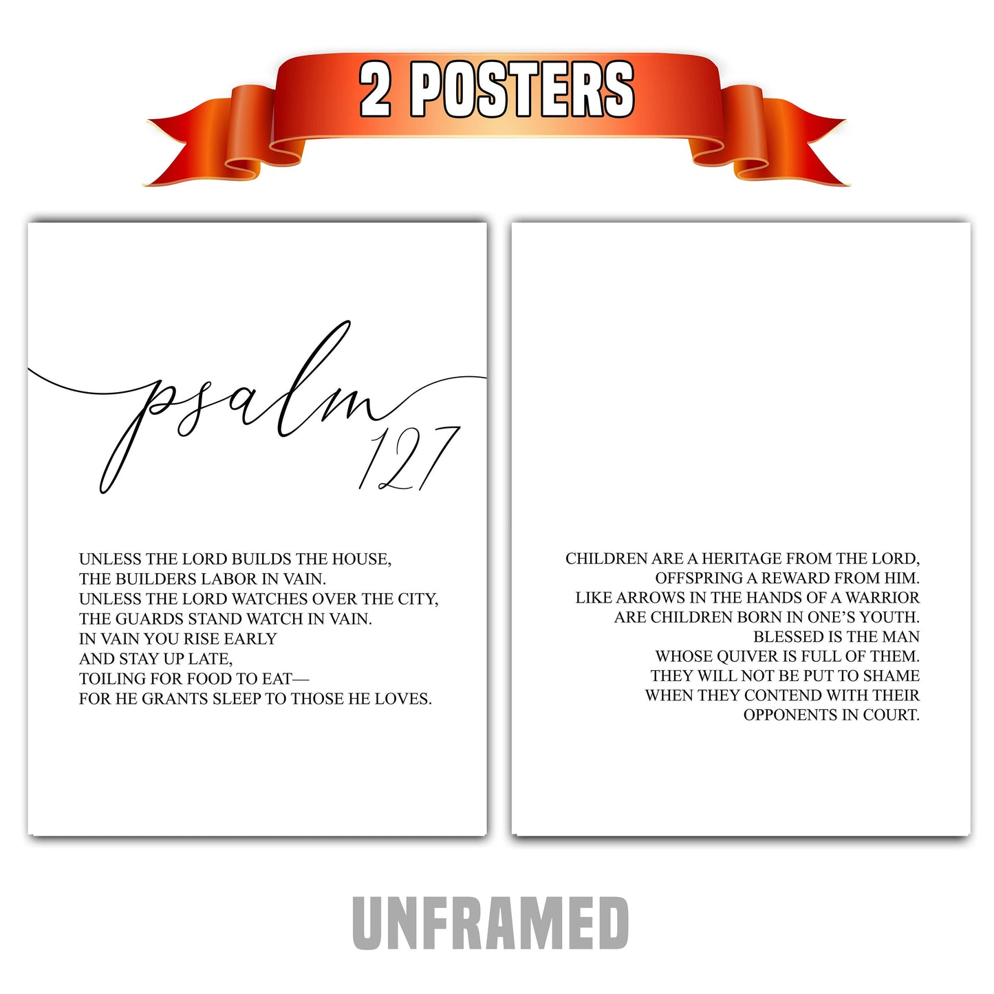 Psalm 127, Bible Verse Quote, Set of 2 Poster Prints, Home Wall Art Décor, Minimalist Prints, Multiple Sizes