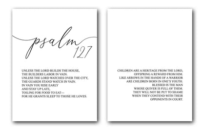 Psalm 127, Bible Verse Quote, Set of 2 Poster Prints, Home Wall Art Décor, Minimalist Prints, Multiple Sizes