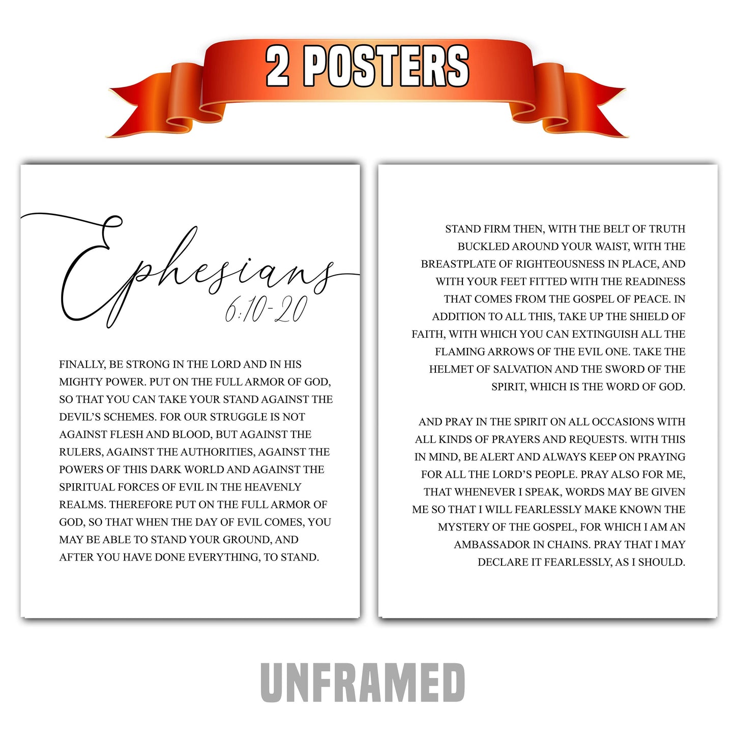 Ephesians 6:10-20, Bible Verse, 2 Piece Poster Print, Multiple Sizes, Home Wall Art Decor