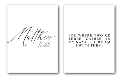 Matthew 18:20, Bible Verse, Set of 2 Poster Prints, Multiple Sizes, Home Wall Art Decor