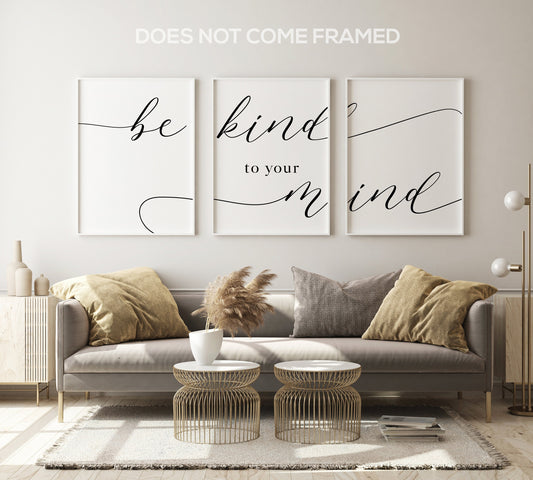 Be Kind To Your Mind, Set of 3 Prints, Minimalist Art, Home Wall Decor, Multiple Sizes