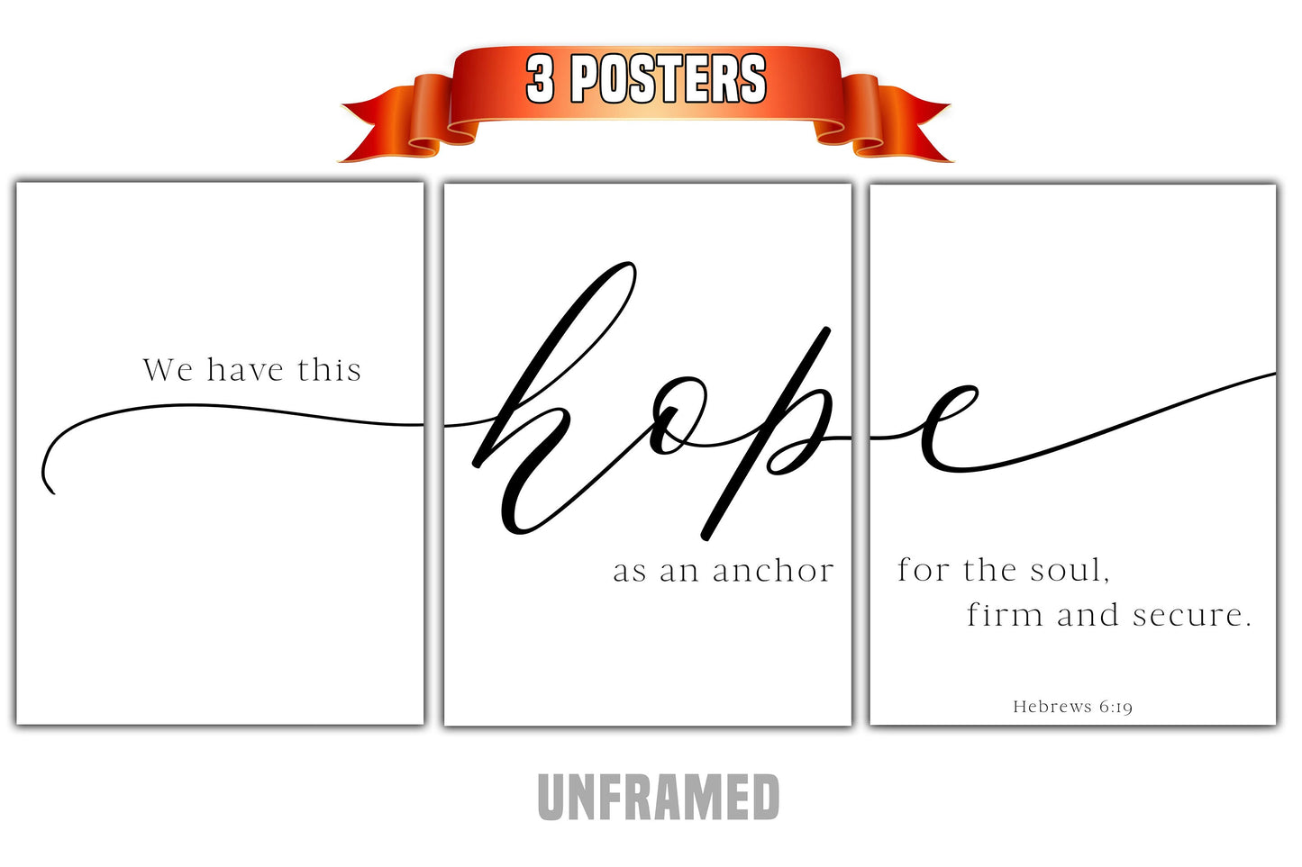 We Have This Hope, Hebrews 6:19, Bible Verse, 3 Piece Poster Prints, Minimalist Art, Home Wall Decor, Multiple Sizes