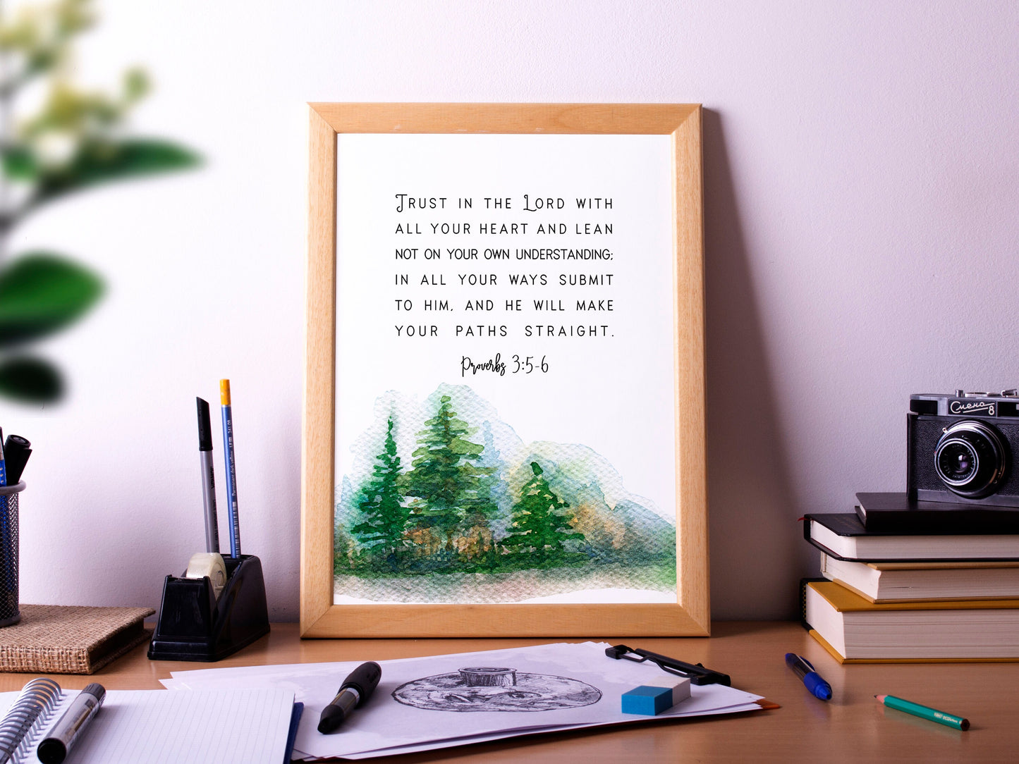 Proverbs 3:5-6, Bible Verse, Poster Print, Home Wall Decor