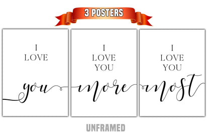 I Love You, I Love You More, I Love You Most, Set of 3 Poster Prints, Minimalist Art, Home Wall Decor