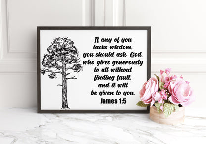 James 1:5, Bible Verse Poster Print, Multiple Sizes, Home Wall Art Decor