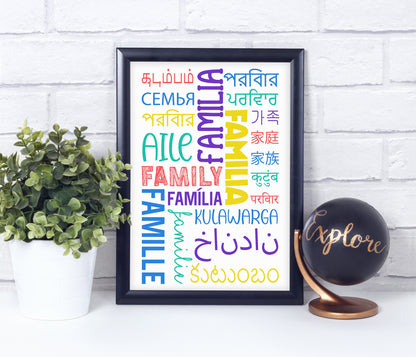 FAMILY in Different Languages, Poster, Home Decor, Classroom Print