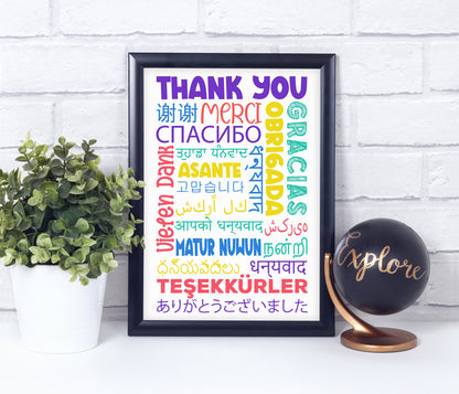 THANK YOU in Different LanguagesPoster Print, Home Wall Art Décor, Classroom and Office Décor, Multiple Sizes