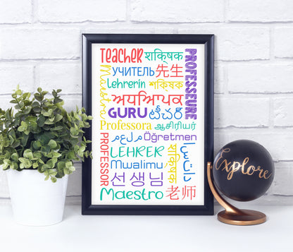 TEACHER in Different Languages, Poster, Home Decor, Classroom Print