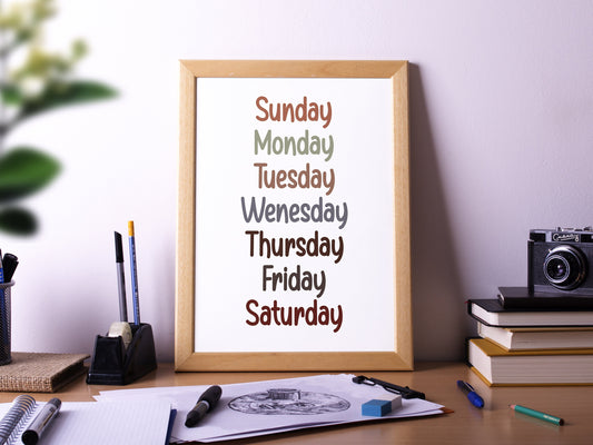 Days Of The Week, Poster, Home Décor, Unframed