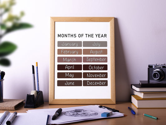 Months Of The Year, Poster Print, Home Décor, Unframed