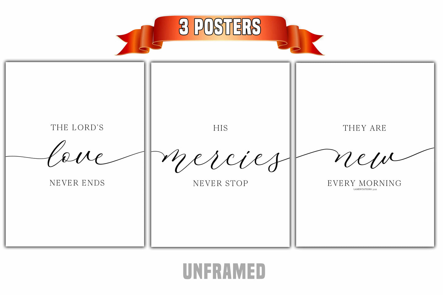 Lamentations 3:22, Set of 3 Poster Prints, Bible Verse Quotes, Home Wall Decor, Motivational Quote, Wall Art, Typography,  Multiple Sizes