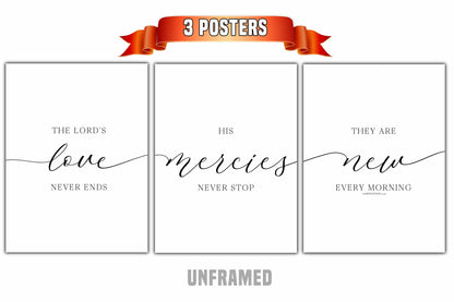 Lamentations 3:22, Set of 3 Poster Prints, Bible Verse Quotes, Home Wall Decor, Motivational Quote, Wall Art, Typography,  Multiple Sizes