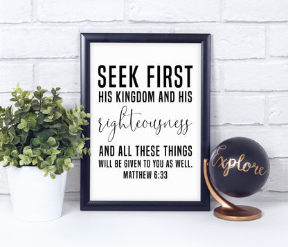 Matthew 6:33, Bible Verse Quote, Poster Print, Home Wall Decor