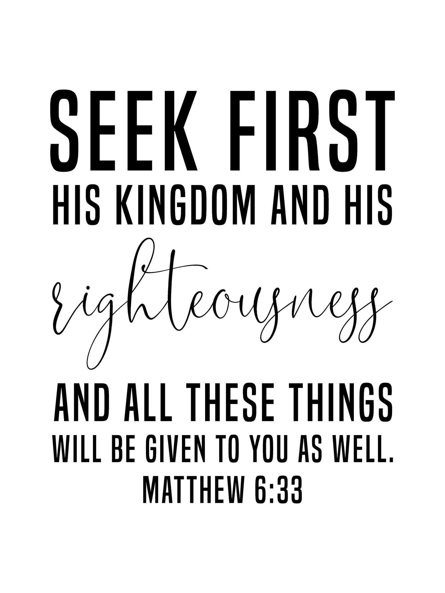 Matthew 6:33, Bible Verse Quote, Poster Print, Home Wall Decor