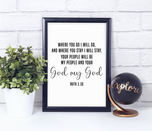 Ruth 1:16, Bible Verse Quote, Poster Print, Home Wall Decor