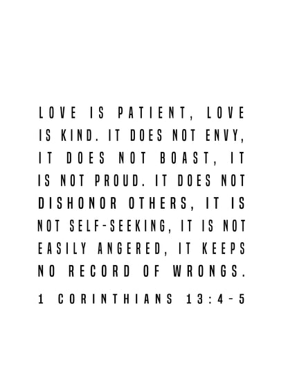 1 Corinthians 13:4-5, Bible Verse Quote, Poster Print, Home Wall Decor