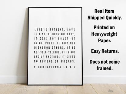 1 Corinthians 13:4-5, Bible Verse Quote, Poster Print, Home Wall Decor