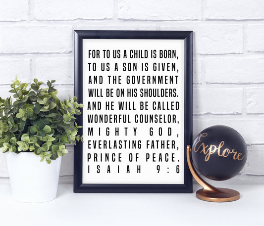 Isaiah 9:6, Bible Verse Quote, Poster Print, Home Wall Decor