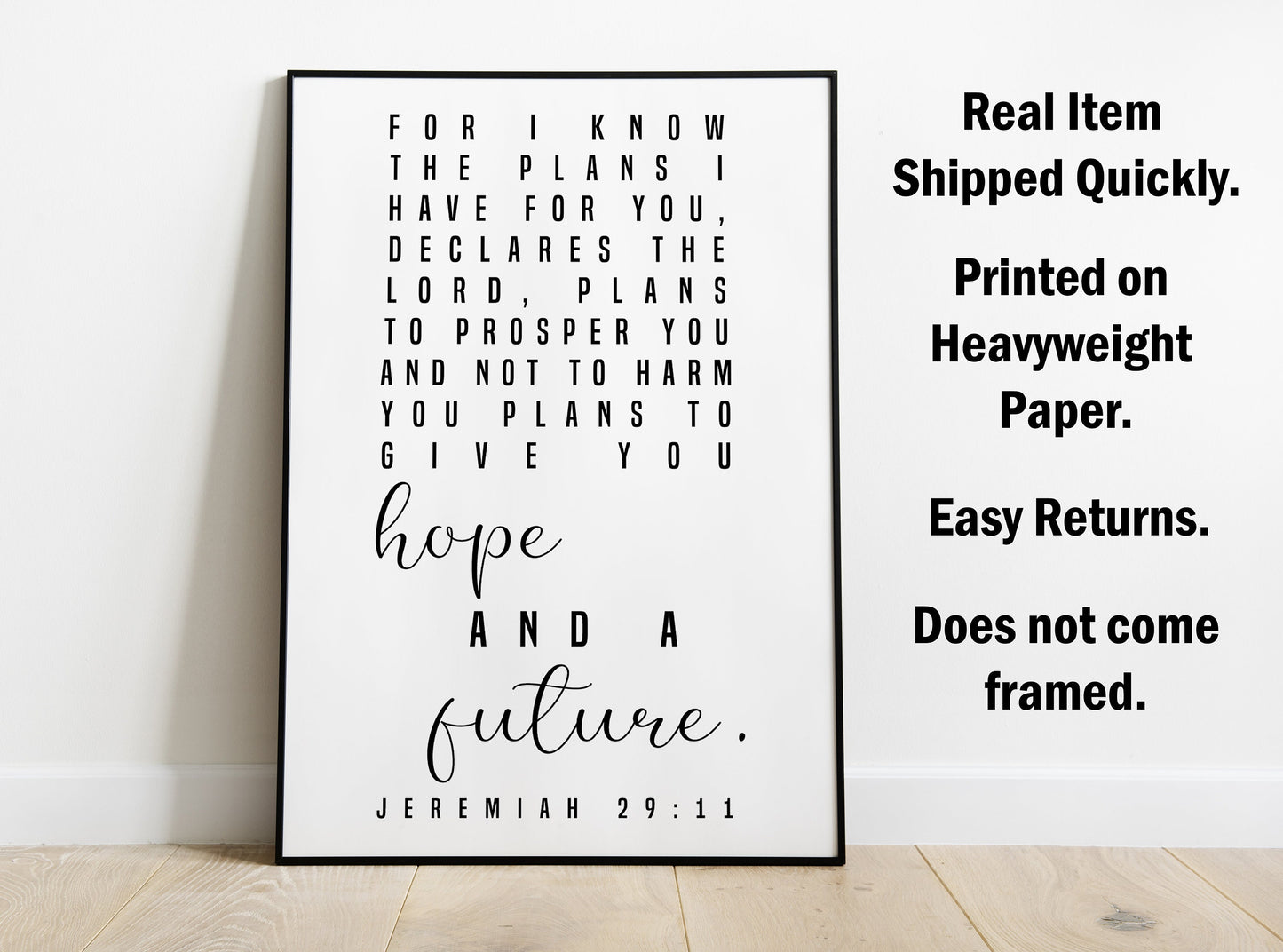 Jeremiah 29:11, Bible Verse Quote, Poster Print, Home Wall Decor