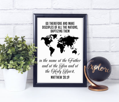 Matthew 28:19, Bible Verse Quote, Poster Print, Home Wall Decor