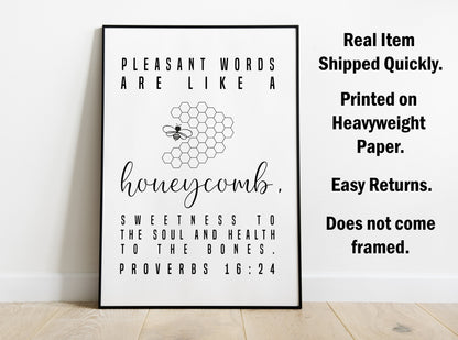 Proverbs 16:24, Bible Verse Quote, Poster Print, Home Wall Decor