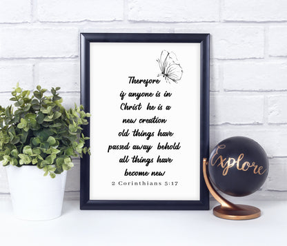 2 Corinthians 5:17, Bible Verse Quote, Poster Print, Home Wall Decor