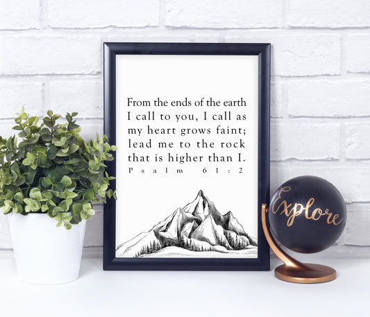 Psalm 61:2, Bible Verse Quote, Horizontal Poster Print, Home Wall Decor