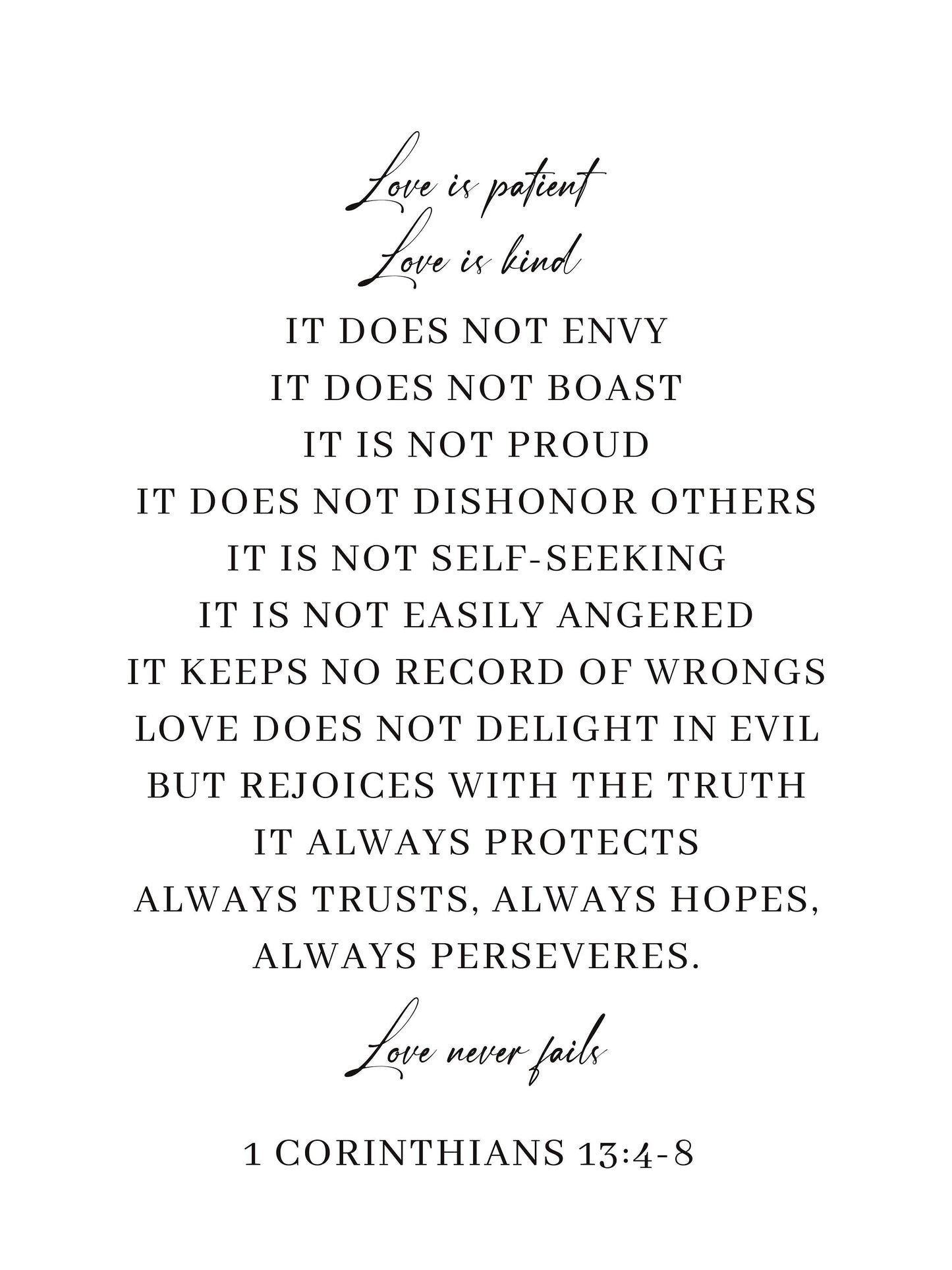 1 Corinthians 13:4-8, Bible Verse Quote, Poster Print, Home Wall Decor