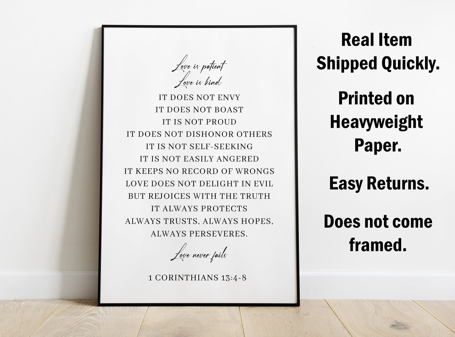 1 Corinthians 13:4-8, Bible Verse Quote, Poster Print, Home Wall Decor