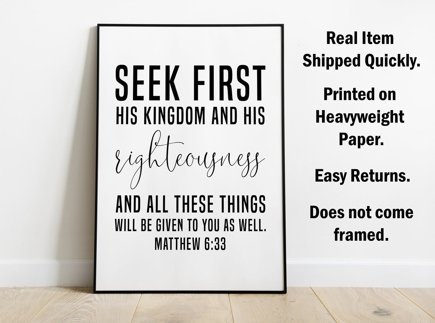 Matthew 6:33, Bible Verse Quote, Poster Print, Home Wall Decor