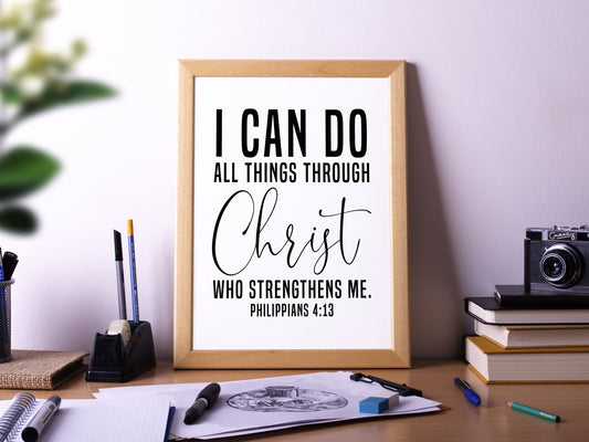 Philippians 4:13 Style 1, Bible Verse Quote, Poster Print, Home Wall Decor