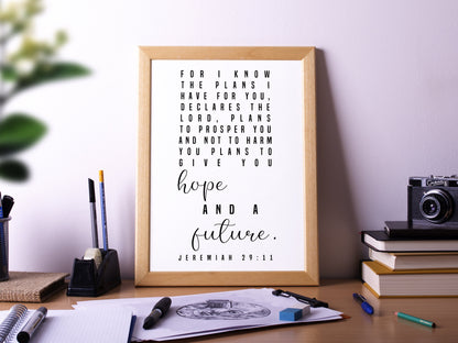 Jeremiah 29:11, Bible Verse Quote, Poster Print, Home Wall Decor