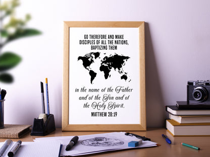 Matthew 28:19, Bible Verse Quote, Poster Print, Home Wall Decor