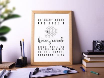 Proverbs 16:24, Bible Verse Quote, Poster Print, Home Wall Decor