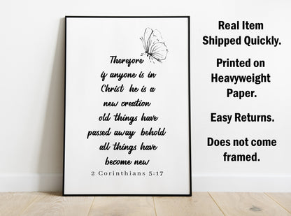 2 Corinthians 5:17, Bible Verse Quote, Poster Print, Home Wall Decor