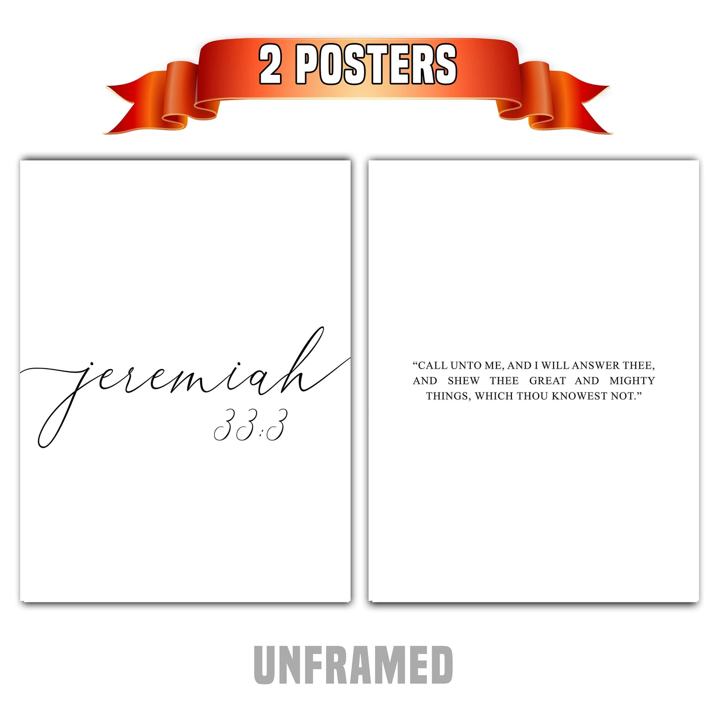 Jeremiah 33:3, Bible Verse Quote, Set of 2 Poster Prints, Home Wall Art Décor, Multiple Sizes