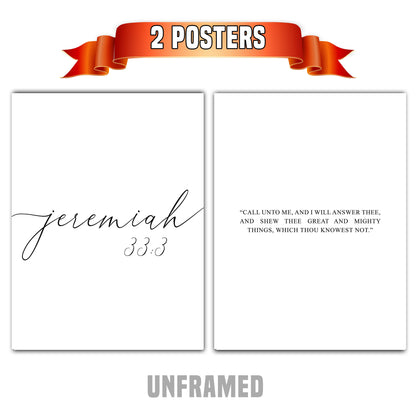 Jeremiah 33:3, Bible Verse Quote, Set of 2 Poster Prints, Home Wall Art Décor, Multiple Sizes