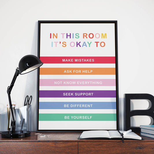 In This Room It's Okay, Poster Print, Classroom Wall Art Decor, Multiple Sizes