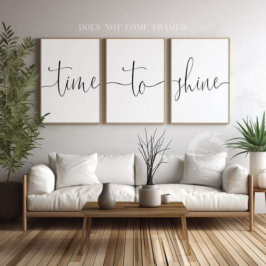 Time To Shine, Set of 3 Prints, Motivational Quotes, Minimalist Art, Home Wall Decor, Typography Art, Wall Art, Multiple Sizes