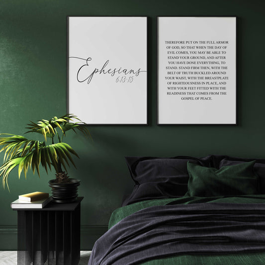 Ephesians 6:13-15, Bible Verse Quote, Set of 2 Poster Prints, Home Wall Art Décor, Multiple Sizes