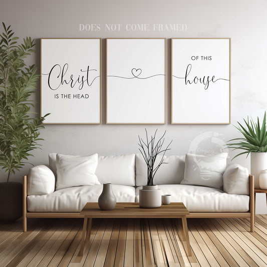 Christ is the Head of this House, Religious Posters, Set of 3 Prints, Minimalist Art, Home Wall Decor, Multiple Sizes