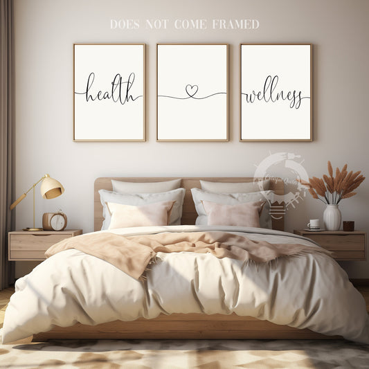 Health and Wellness, Set of 3 Poster Prints, Home Wall Décor, Motivational/Inspirational Quote, Multiple Sizes