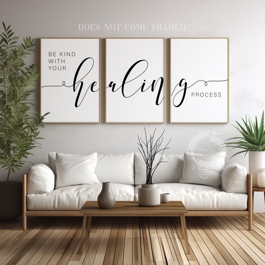 Be Kind With Your Healing Process, Set of 3 Poster Prints, Home Wall Décor, Motivational/Inspirational Quote, Multiple Sizes