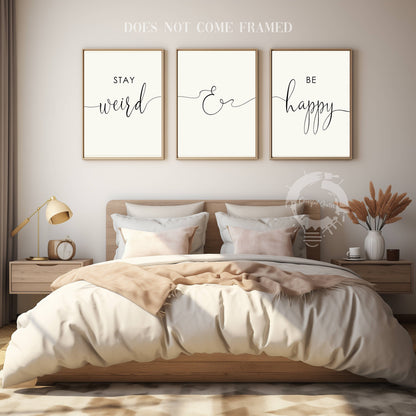 Stay Weird and Be Happy, Set of 3 Prints, Minimalist Art, Home Wall Decor, Multiple Sizes