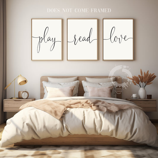 Play Read Love, Set of 3 Prints, Lifestyle Quotes, Minimalist Art, Home Wall Decor, Typography Art, Wall Art, Multiple Sizes