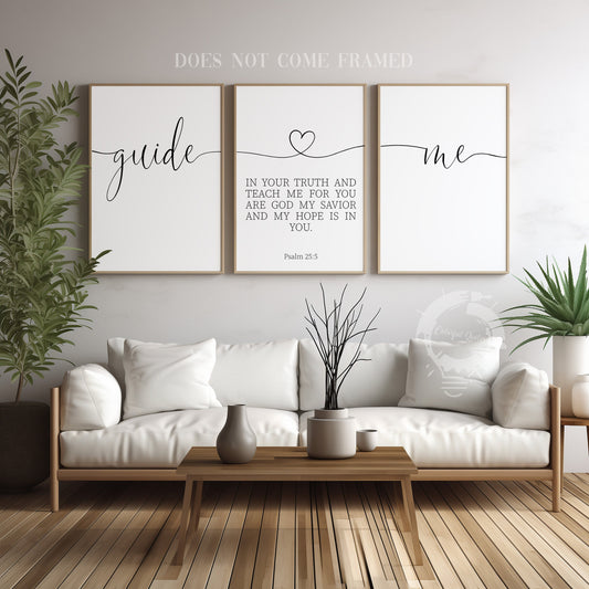 Guide Me, Psalm 25:5, Bible Verse, Set of 3 Prints, Minimalist Art, Home Wall Decor, Multiple Sizes